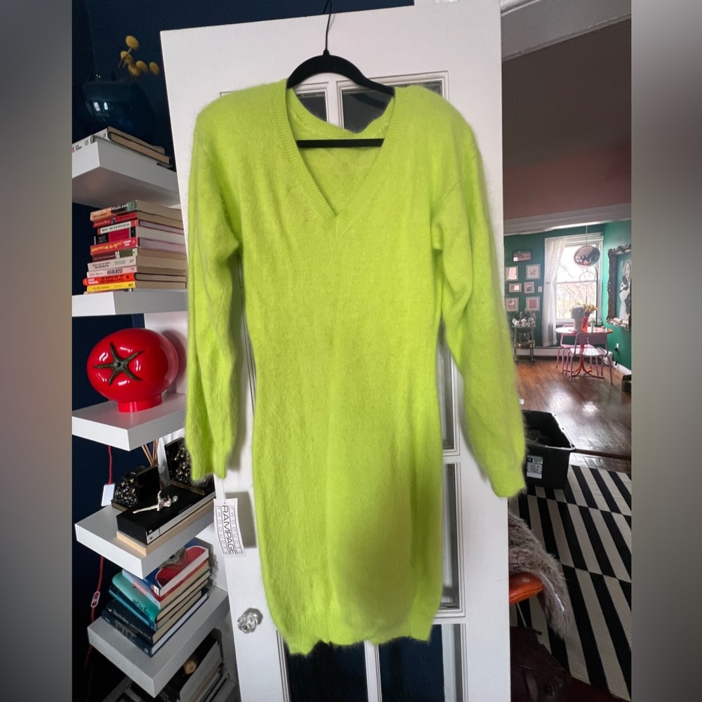 Vintage Vibrant Lime Green Sweater Dress